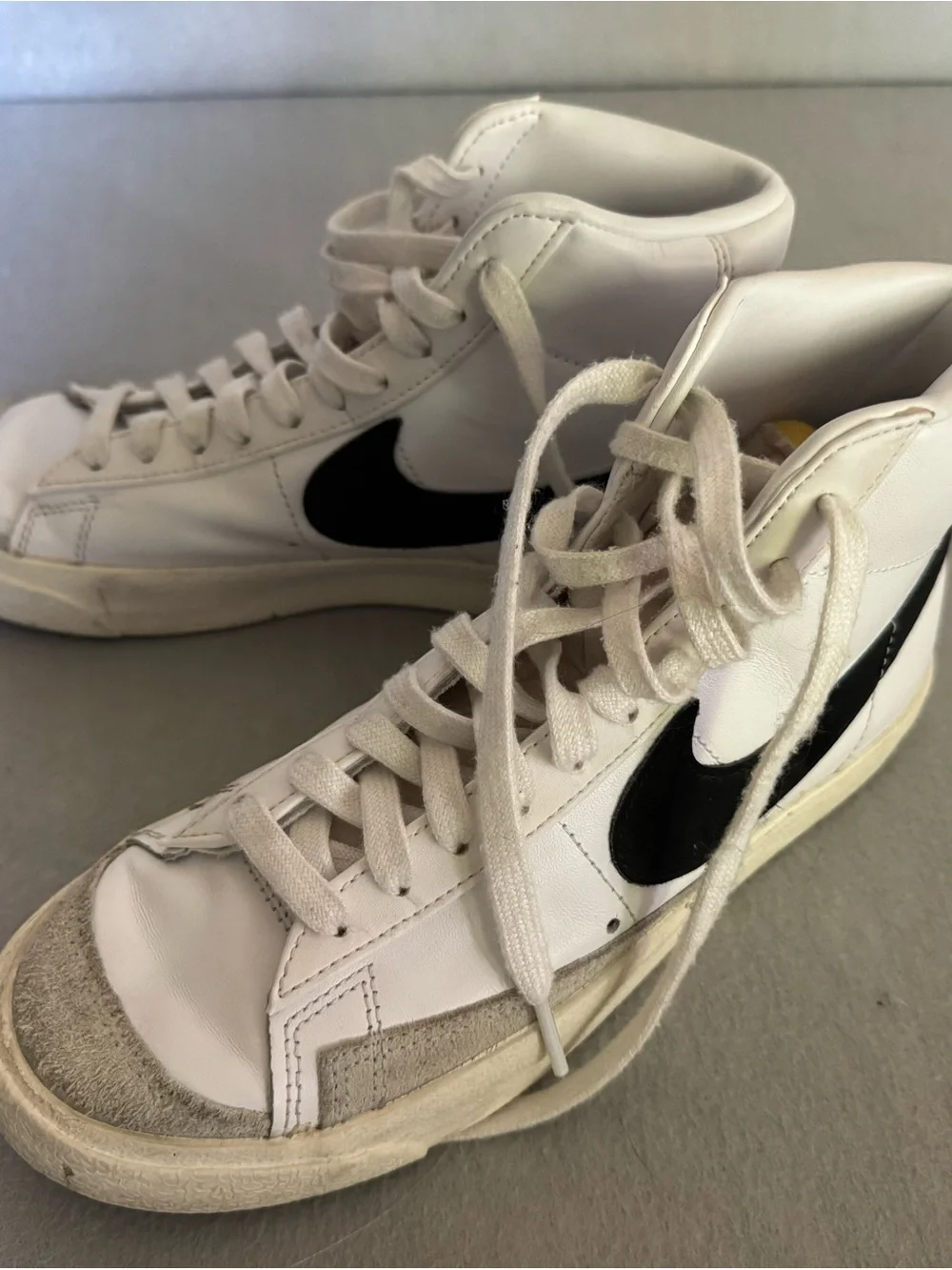 Nike White and Black Mid-Top Sneakers with Suede Accents
